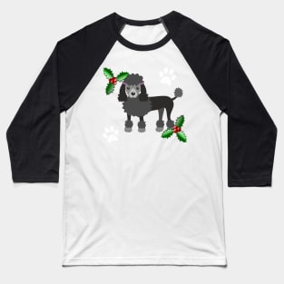 Christmas Black Poodle Dog Gifts, on Blue Baseball T-Shirt